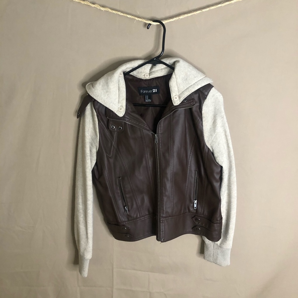 Hooded brown “leather” jacket